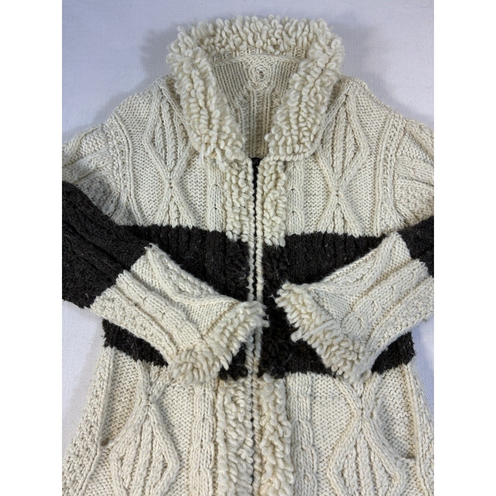 Vintage Hand Knit Chunky Cowichan Style Wool Cardigan Sweater Zip Front - Picture 3 of 9